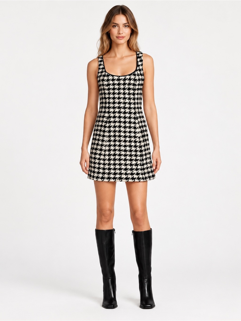 NWT Antonio Melani Macy Wool Blend Houndstooth Square Nec Sheath Dress Sz 6